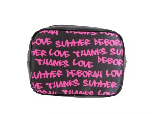 Black make-up bag with pink Graffiti words