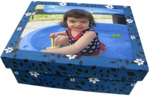 blue photo box Blue pattern box with a photo of a child printed on the cover