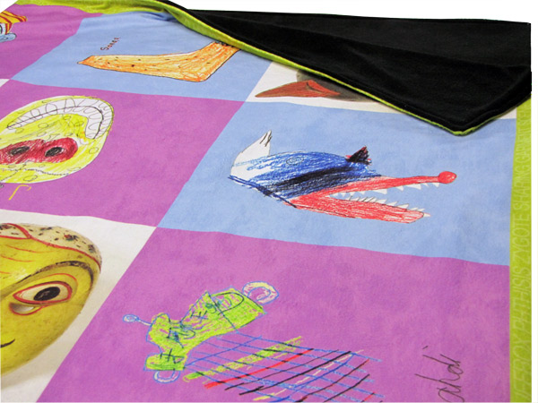 Children's drawings printed on a large blanket