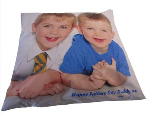 Floor cushion with two boys and father's day message printed on it