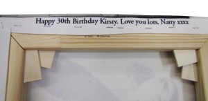 Birthday message Happy Birthday message written on the back of a canvas printing