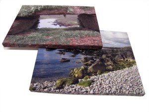Stones and ocean on two photo canvas prints