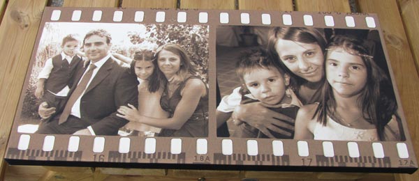 Two family photos on sepia filmstrip montage