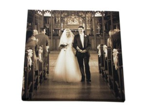 Couple walking down the aisle on a photo canvas print