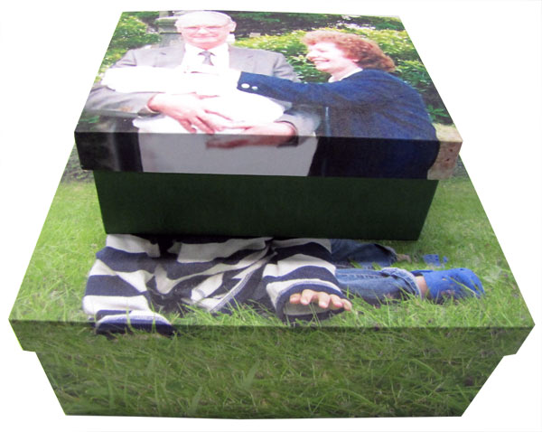 Two photo boxes Old couple and baby on two photo boxes