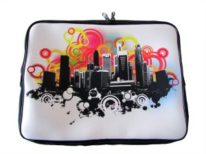 Skyskraper graphic on a laptop bag