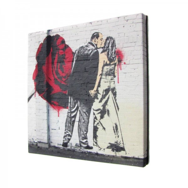 Valentine's Day gifts Banksy wedding photo canvas of couple and rose