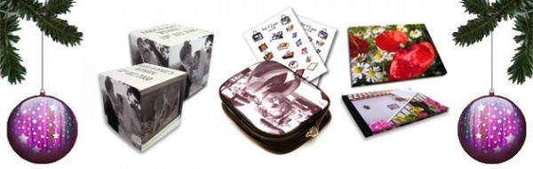 top christmas gifts Assorted photo gifts with a frame of christmas tree ornaments