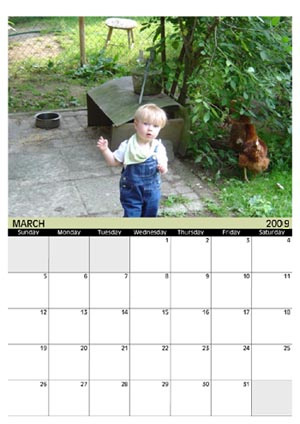 a4 photo calendar A boy in a garden on the page of a calendar