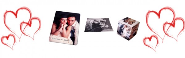 Assorted photo gifts with a love heart frame