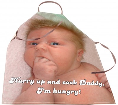 Baby and witty text on an apron