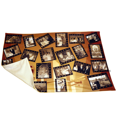 Filmstrip framed photos on a blanket