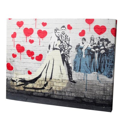 Wedding photo on a banksy style canvas print