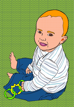 Cartoon baby on a green background