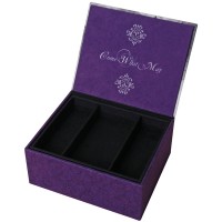 jewellery box open lid A black and purple personalised jewellery box with open lid and message inside