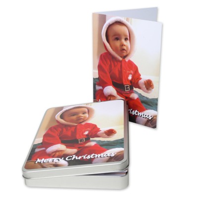 Personalised photo Xmas card with santa baby