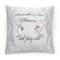 wedding ring cushion with names and date print