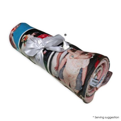 Photo blanket with a montage, rolled up as Mother's day gifts