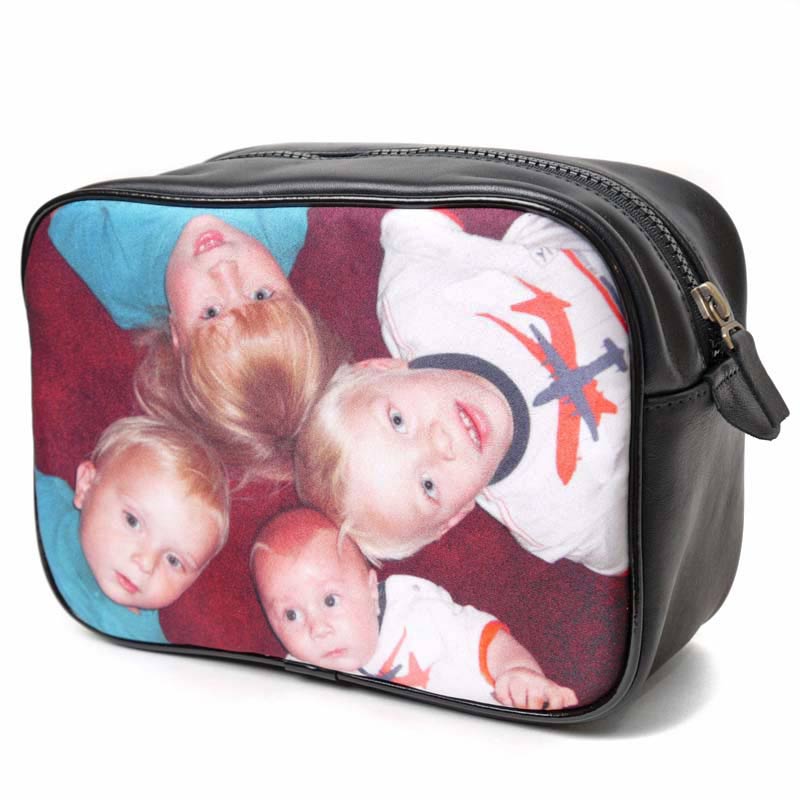 personalised washbag for men with an image of four children