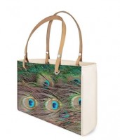 photo handbag with peacock feathers