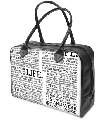 holdall with a text design in black and white