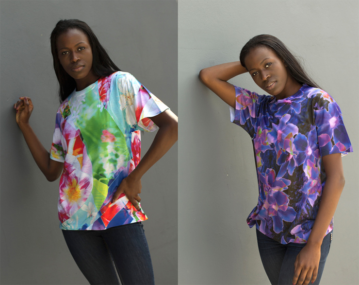 model-wearing-floral-print-t-shirts
