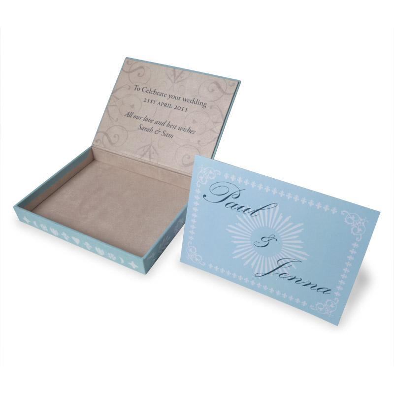  Hinged lid wedding gift box Ivory suede lining Add voucher value too