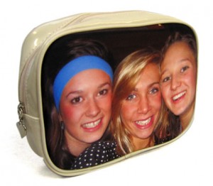 Three girls on ivory make-up bag