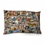 Rectangular cushion with a photo montage printed on it