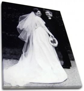Couple on their wedding day on photo canvas print