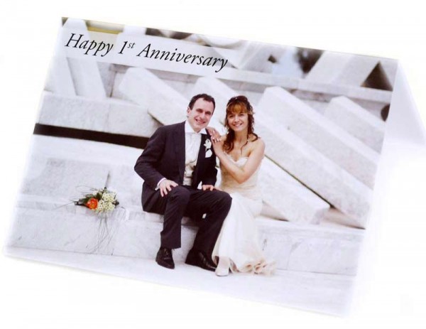 Couple on their wedding day on a greeting card
