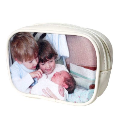 ivory vinyl pouch purse with children on it