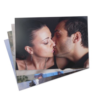 Woman and man kissing on photo poster print