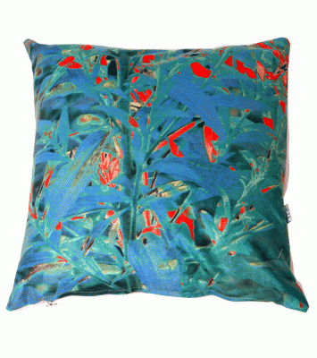 Blue and red pattern on a cushion