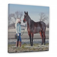 Big xmas presents photo canvas with girl and big horse