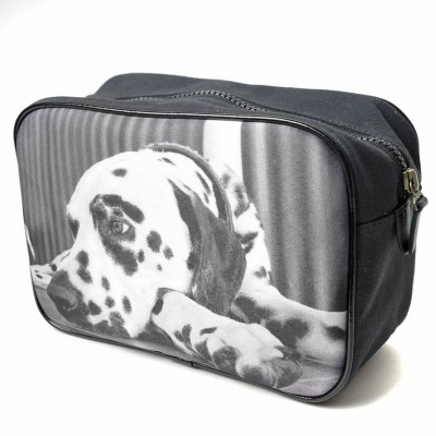 Wash bag for men with a photo of a dog in black and white