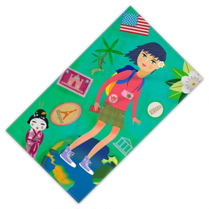 backpacking girl across the world towel design