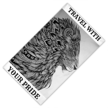 travel with your pride design towel with picture of lion 