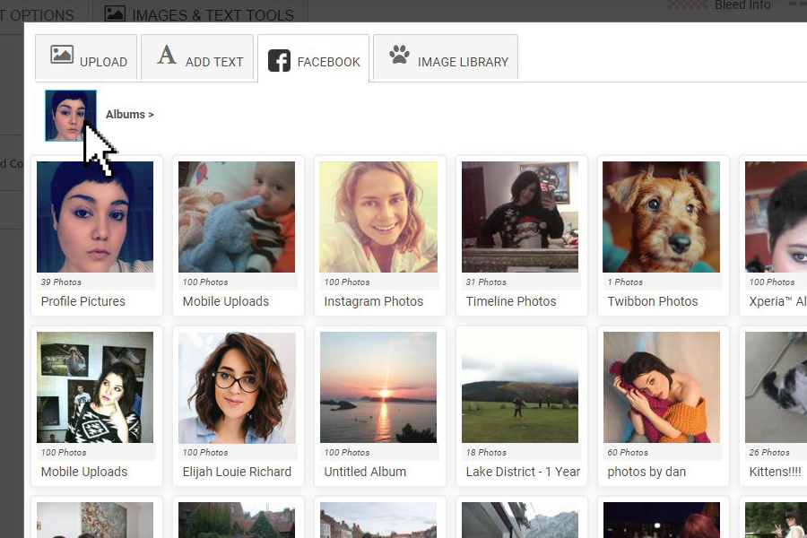 choose facebook photos for photo gifts