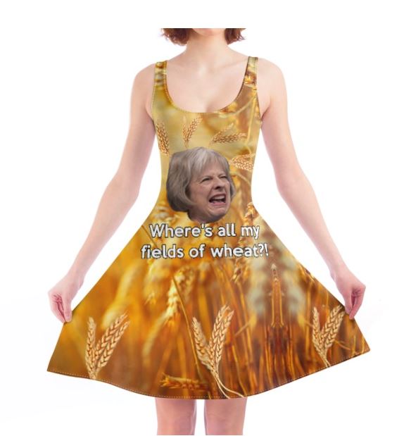Theresa May field of wheat dress
