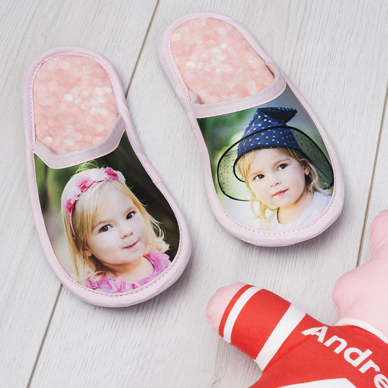 Personalized slippers with child's photos on them