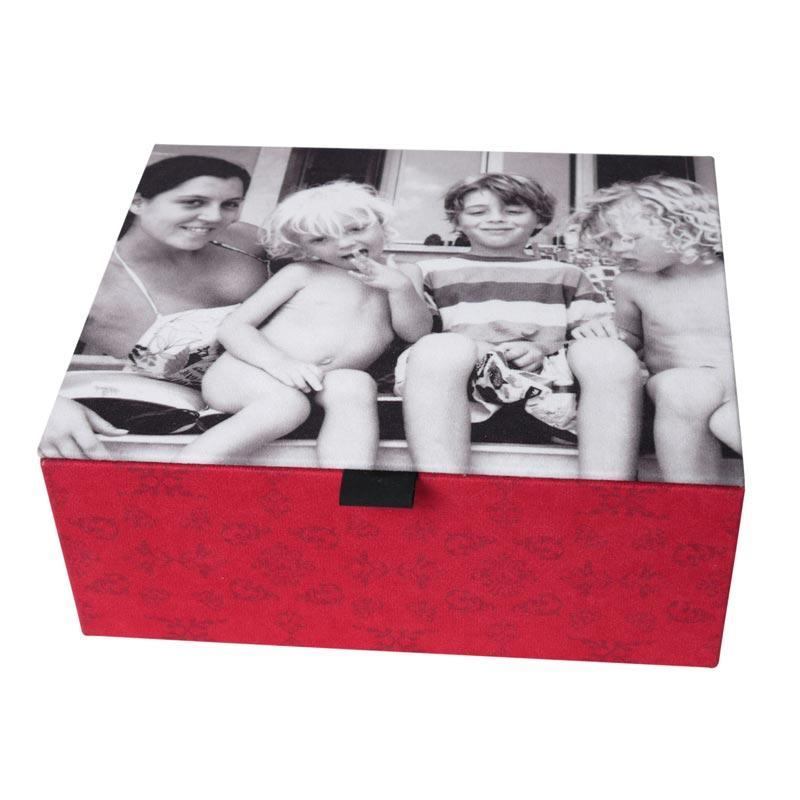 personalised jewellery box with a black and white photo of a mum and four children